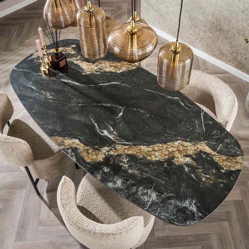 *WOONWINKEL* Ovale Eettafel Marmerlook Zwart Goud, Huis en Inrichting, Tafels | Eettafels, Nieuw, Verzenden