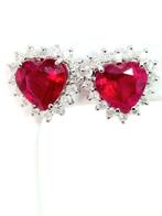 Oorbellen - 18 karaat Witgoud Robijn - Diamant, Sieraden, Tassen en Uiterlijk, Oorbellen, Nieuw