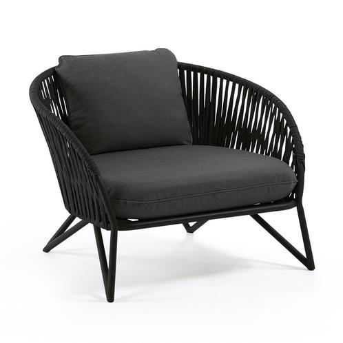 *WOONWINKEL* Kave Home Branzie Grote Tuinstoel Zwart Touw, Huis en Inrichting, Fauteuils, Nieuw, Verzenden