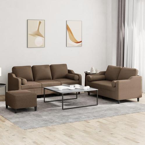 vidaXL 3-delige Loungeset met kussens stof bruin, Huis en Inrichting, Banken | Bankstellen, Nieuw, 150 tot 200 cm, Stof, Vierpersoons of meer
