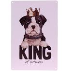 Metalen plaatje Hond met kroon - king of cuteness - 21x33 cm, Nieuw, Ophalen of Verzenden