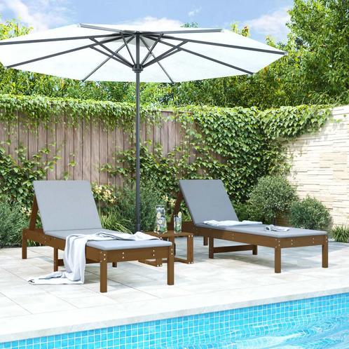 vidaXL Ligbedden 2 st met tafeltje massief grenenhout, Tuin en Terras, Ligbedden, Nieuw, Verzenden