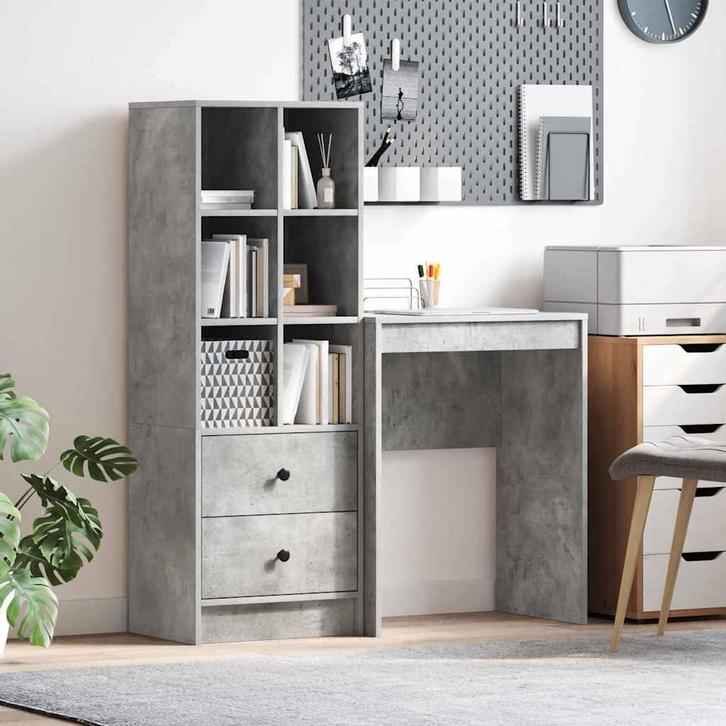 vidaXL Bureau met opbergruimte 2 pcs Beton Grijs 45.5 x 34 x, Huis en Inrichting, Kasten | Buffetkasten, Nieuw, Minder dan 50 cm