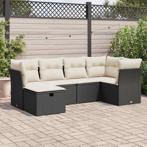 vidaXL 6-delige Loungeset met kussens poly rattan zwart, Tuin en Terras, Tuinsets en Loungesets, Loungeset, Nieuw, 6 zitplaatsen