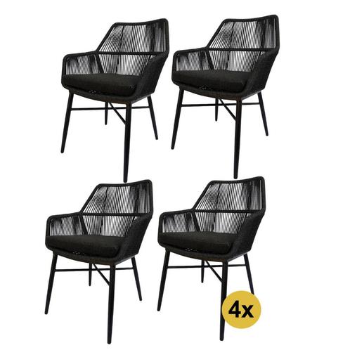 Set van 4 Chianti dining tuinstoel zwart rope, Tuin en Terras, Tuinstoelen, Nieuw, Ophalen of Verzenden
