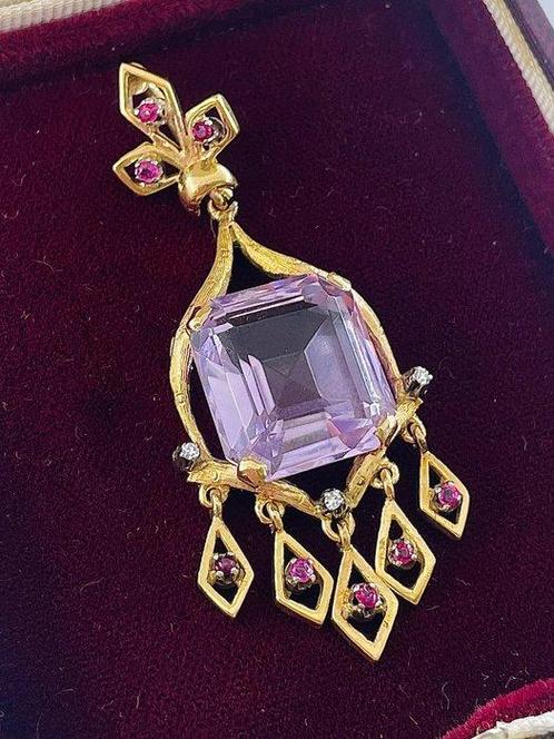 Hanger - 18 karaat Geel goud Amethist - Gemengde edelstenen, Sieraden, Tassen en Uiterlijk, Antieke sieraden