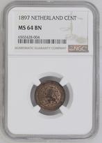 Koningin Wilhelmina 1 cent 1897 MS64 BN Keydate NGC, Losse munt, Verzenden