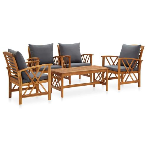 vidaXL 5-delige Loungeset met kussens massief acaciahout, Tuin en Terras, Tuinsets en Loungesets, Loungeset, Nieuw, Hout, Verzenden