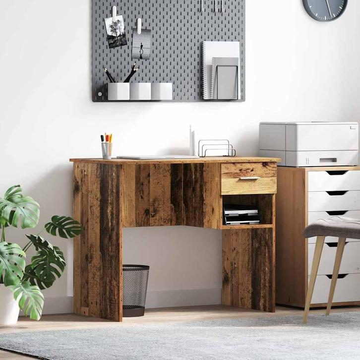 vidaXL Bureau met lade Oud hout 90 x 49.5 x 75 cm Bewerkt, Huis en Inrichting, Bureaus, Nieuw, Verzenden