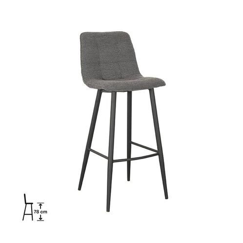LABEL51 - Barkruk Jelt - Grijs Boucle - Zwart Metaal, Huis en Inrichting, Barkrukken, Nieuw, 2 krukken, Kunststof, 90 cm of meer