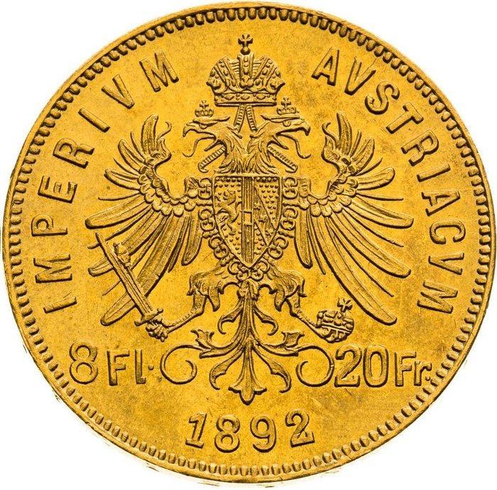 Oostenrijk. Franz Joseph I. 8 Florin (20 Francs) 1892, Postzegels en Munten, Munten | Europa | Niet-Euromunten