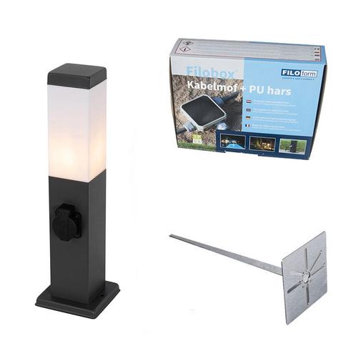Buitenlamp donkergrijs met grondpin en kabelmof 45cm incl., Tuin en Terras, Buitenverlichting, Nieuw, 50 tot 250 watt, Overige materialen
