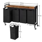 Rolbare wasmand met 4 vakken en bovenplank op wielen, Verzenden, Nieuw