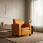 Leren fauteuil Joy - Toledo Leem (geel/bruin) - Poten hout, Huis en Inrichting, Fauteuils, Nieuw, Ophalen of Verzenden, Eigentijds, Klassiek, Modern