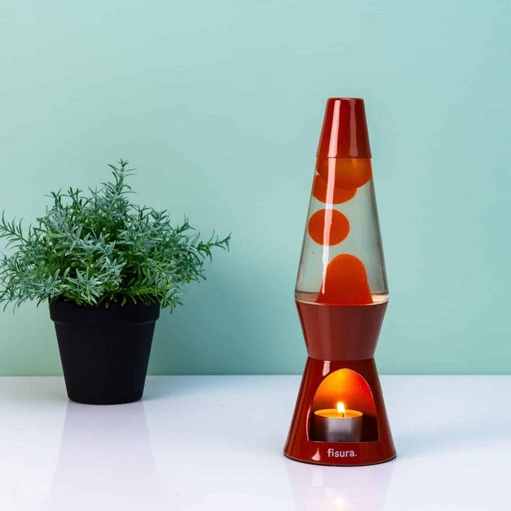 Waxinelicht lavalamp - Oranje met oranje lava, Huis en Inrichting, Lampen | Overige, Verzenden