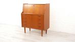 Vintage secretaire | Teak | Kaptafel | Met spiegel | 92 cm, Verzenden, Zo goed als nieuw, Vintage, retro