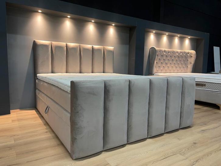 Bed met opbergruim NOVA 180 x 200 Taupe Voetbord, Huis en Inrichting, Slaapkamer | Boxsprings, 180 cm, 200 cm, Wit, Crème, Beige