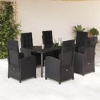 vidaXL 7-delige Tuinset met kussens poly rattan zwart, 6 zitplaatsen, Nieuw, Tuinset, Verzenden