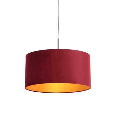 Hanglamp met velours kap rood met goud 50 cm - Combi, Huis en Inrichting, Lampen | Hanglampen, Nieuw, Overige materialen, 75 cm of meer
