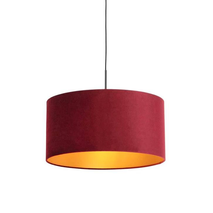 Hanglamp met velours kap rood met goud 50 cm - Combi, Huis en Inrichting, Lampen | Hanglampen, Nieuw, Overige materialen, 75 cm of meer