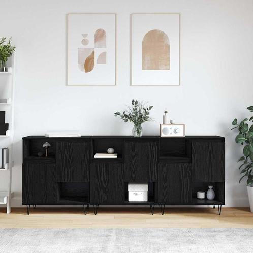 vidaXL Dressoirs 3 pcs Zwart eiken 180 x 35 x 70 cm Bewerkt, Huis en Inrichting, Kasten | Dressoirs, Nieuw, Minder dan 50 cm, Overige houtsoorten