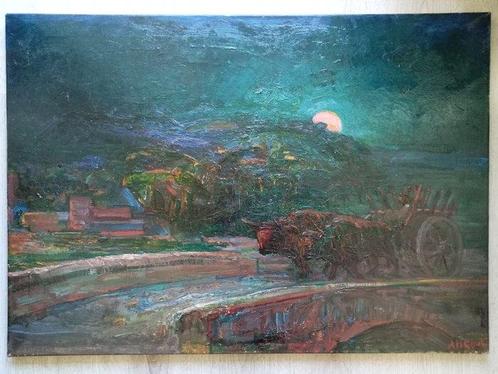 Herman Gouwe (1875-1965) - Heuvellandschap met ossenwagen in, Antiek en Kunst, Kunst | Schilderijen | Klassiek