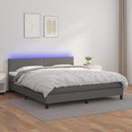 vidaXL Boxspring met matras en LED kunstleer grijs 180x200, Huis en Inrichting, Slaapkamer | Bedden, Overige materialen, Eenpersoons