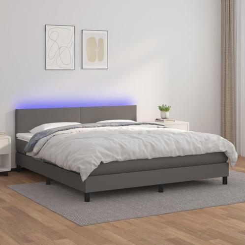 vidaXL Boxspring met matras en LED kunstleer grijs 180x200, Huis en Inrichting, Slaapkamer | Bedden, 80 cm, 200 cm, Grijs, Eenpersoons