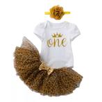 1e Verjaardag set One Wild Princess wit goud bruin, Kinderen en Baby's, Babykleding | Maat 80, Nieuw, Jurkje of Rokje, Meisje