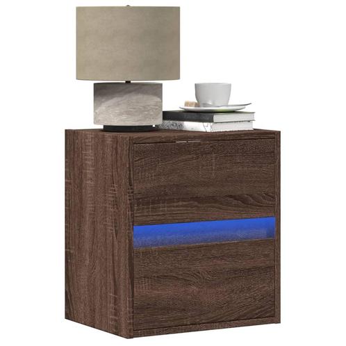 vidaXL Nachtkastjes met LEDs 2 st wandgemonteerd bruin, Huis en Inrichting, Slaapkamer | Nachtkastjes, Nieuw, Hout, Verzenden