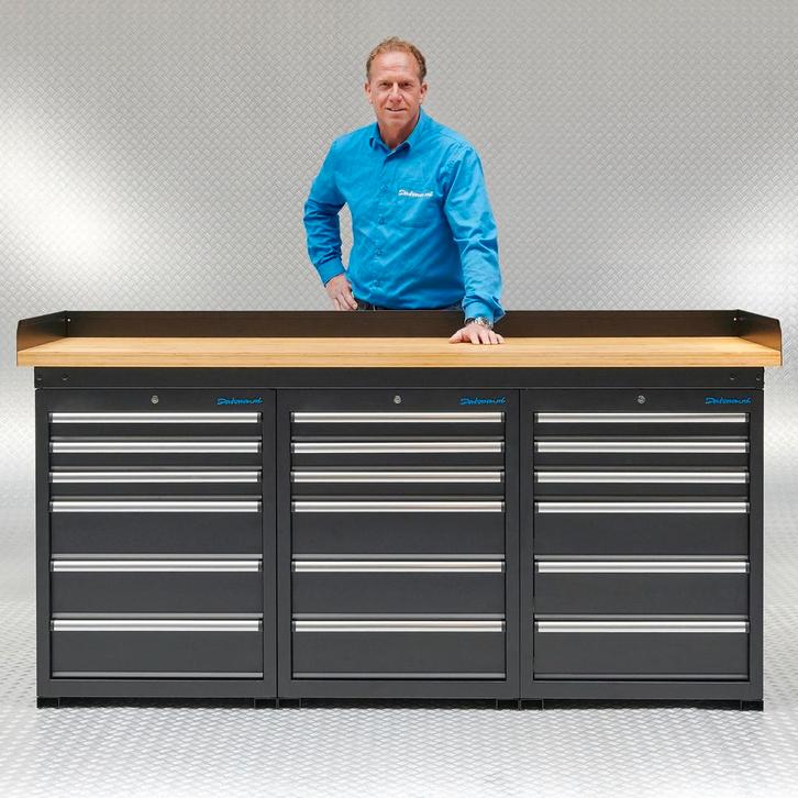 Datona Werkbank PRO - bamboe werkblad - 18 lades - 200 cm -, Doe-het-zelf en Verbouw, Werkbanken, Nieuw, Ophalen of Verzenden