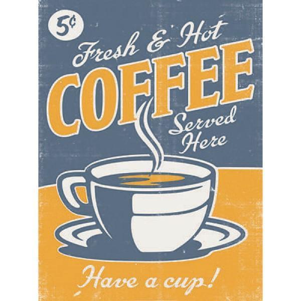 Wandbord - Fresh Hot Coffee Served Here, Huis en Inrichting, Woonaccessoires | Wanddecoraties, Nieuw, Ophalen of Verzenden