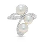 Ring - 18 karaat Witgoud - 0.05ct. tw. Parel - Diamant, Nieuw