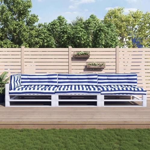 vidaXL Palletkussens 7 st stof gestreept wit en blauw, Huis en Inrichting, Woonaccessoires | Kussens, Nieuw, Verzenden