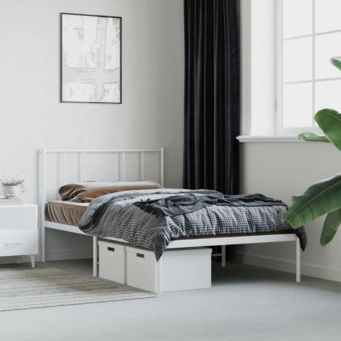 vidaXL Bedframe met hoofdbord metaal wit 100x190 cm, Huis en Inrichting, Slaapkamer | Bedden, 100 cm, 190 cm of minder, Wit, Eenpersoons