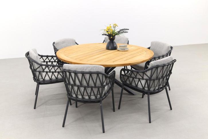 4SO Calpi/Prado 160 cm. ronde tuinset - 7-delig | AANVRAAG, Tuin en Terras, Tuinsets en Loungesets, Tuinset, Nieuw, Hout, Verzenden