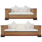 vidaXL 2-delig Bankstel met kussens natuurlijk rattan bruin, Huis en Inrichting, Verzenden, 150 tot 200 cm, Nieuw, Riet of Rotan