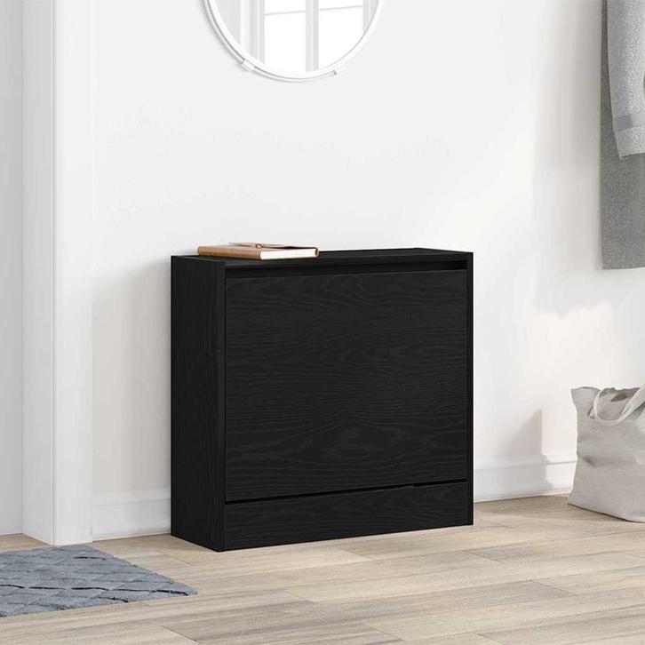 vidaXL Schoenenkast Zwart eiken 60 x 21 x 57 cm Bewerkt hout, Huis en Inrichting, Kasten | Schoenenrekken, Nieuw, Verzenden