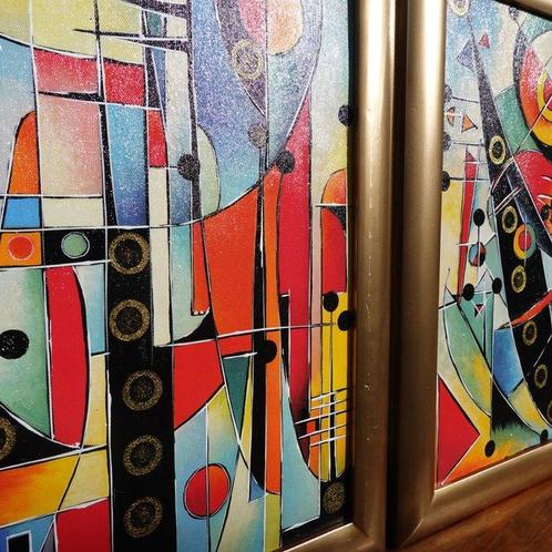 Ksavera - Cubism A1308 - abstract paintings - diptych in, Antiek en Kunst, Kunst | Schilderijen | Modern
