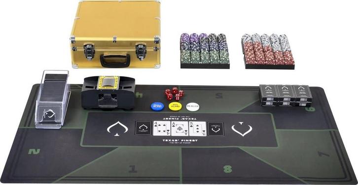 Texas Finest Golden Pokerset complete set inclusief, Hobby en Vrije tijd, Gezelschapsspellen | Kaartspellen, Nieuw, Ophalen of Verzenden