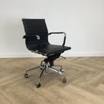 Design vergaderstoel / bureaustoel, vv zwart leren bekleding, Gebruikt, Zwart, Ophalen of Verzenden, Bureaustoel