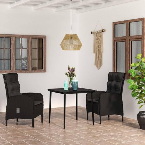 vidaXL 3-delige Tuinset met kussens zwart, Tuin en Terras, Tuinsets en Loungesets, Tuinset, Nieuw, 2 zitplaatsen, Rotan, Verzenden