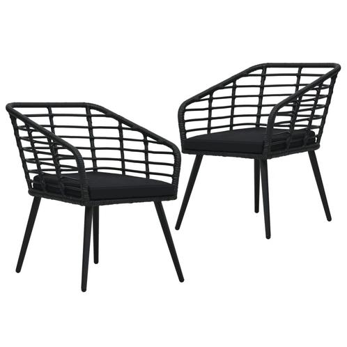 vidaXL Tuinstoelen 2 st met kussens poly rattan zwart, Tuin en Terras, Tuinstoelen, Nieuw, Rotan, Verzenden