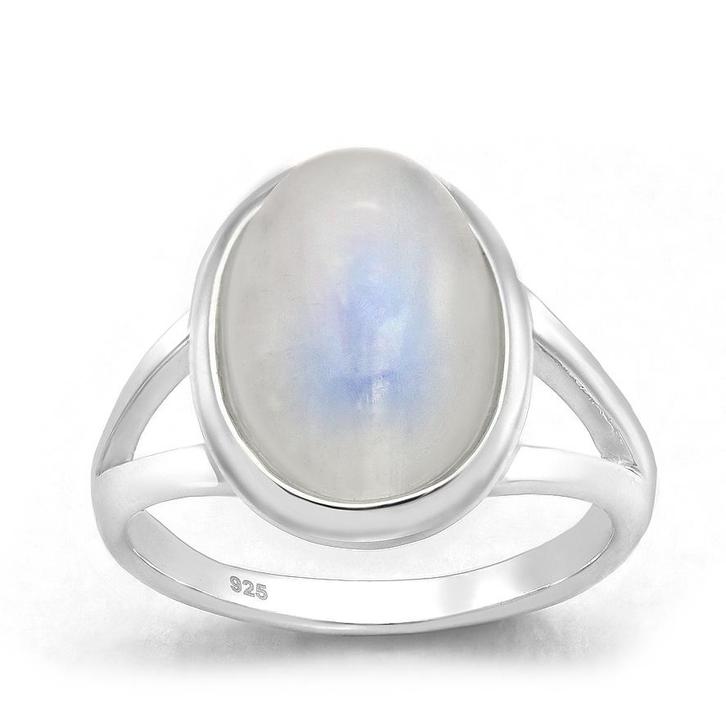 Zilveren ovale regenboog maansteen ring, Sieraden, Tassen en Uiterlijk, Ringen, Nieuw, Verzenden