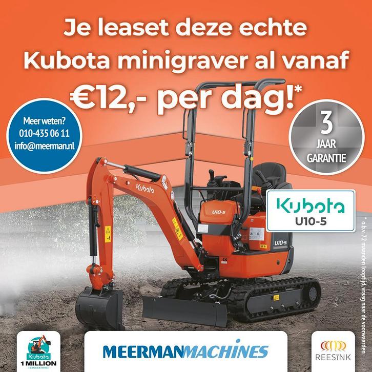 Kubota U10-5 (Al vanaf €14,- per dag!), Zakelijke goederen, Machines en Bouw | Kranen en Graafmachines, Graafmachine
