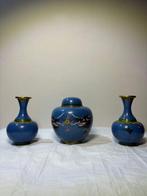 Vaas - Antieke Cloisonné Set met Draken- en Bloemfiguren -
