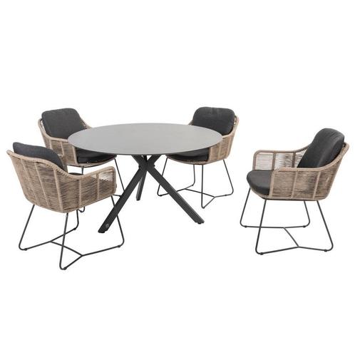 Belmond Locarno dining tuinset 130 cm rond 5 delig HPL, Tuin en Terras, Tuinsets en Loungesets, Nieuw, Ophalen of Verzenden