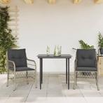 vidaXL 3-delige Bistroset met kussens poly rattan lichtgrijs, Verzenden, Nieuw, Rotan, 2 zitplaatsen