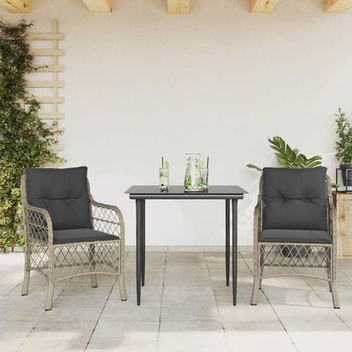 vidaXL 3-delige Bistroset met kussens poly rattan lichtgrijs, Tuin en Terras, Tuinsets en Loungesets, Nieuw, 2 zitplaatsen, Rotan