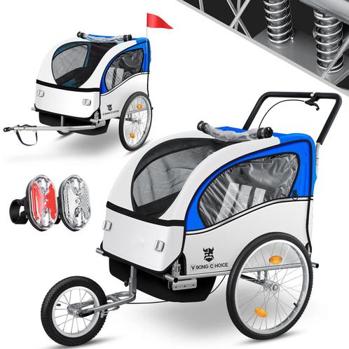 Stijlvolle fietskar voor kinderen - 2 zitjes - schokbreke..., Fietsen en Brommers, Fietsaccessoires | Aanhangers en Karren, Vering